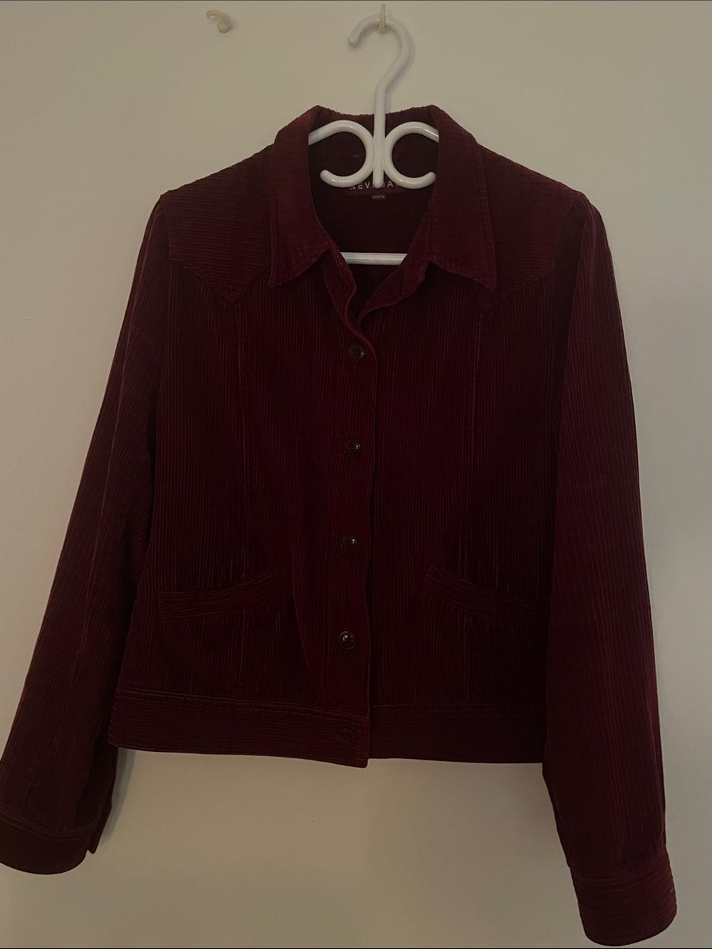 Corduroy Jean Jacket in Burgundy by Unknown Brand